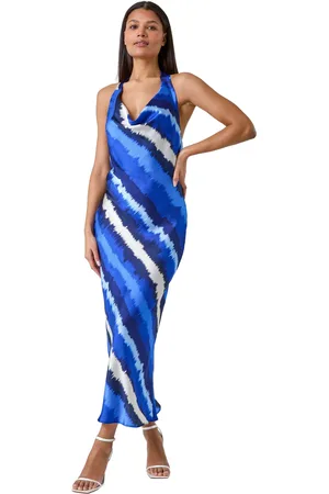 Roman Floral Print Satin Bias Cut Bodycon Dress