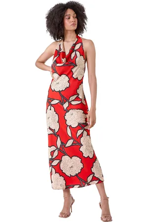 Roman Floral Print Satin Bias Cut Bodycon Dress