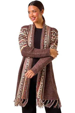 Roman Patterned Fringe Hem Cardigan