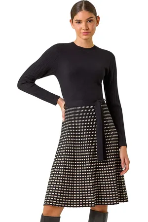Roman Check Print Belted Jumper Dress