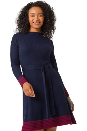 Roman Petite Stripe Knitted Midi Dress