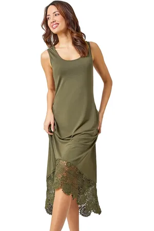 Roman Crochet Hem Stretch Midi Dress