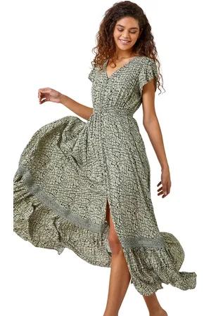 Roman Scribble Print Button Through Maxi Dress