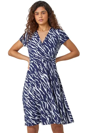 Roman Zebra Print Stretch Wrap Skater Dress
