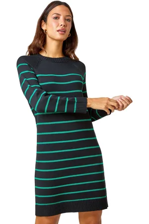 Roman Stripe Print Knitted Jumper Dress