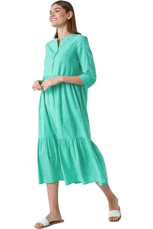 Roman Embroidered Tiered Cotton Midi Dress
