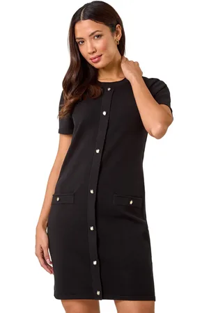 Roman Knitted Button Detail A-Line Dress