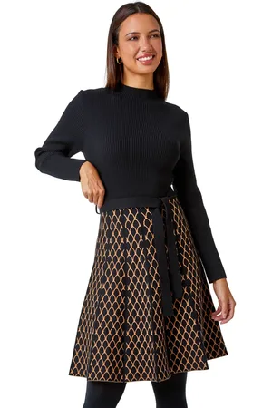 Roman Contrast Skirt Knit Jacquard Dress