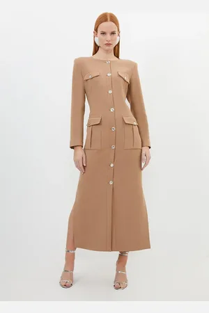 Karen Millen Tailored Compact Stretch Button Through Midi Dress