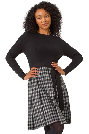 Roman Petite Contrast Check Knitted Dress