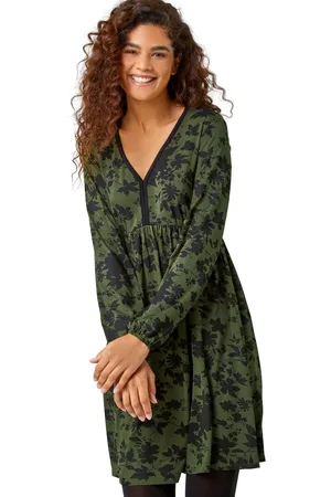 Roman Floral Contrast Trim Stretch Dress