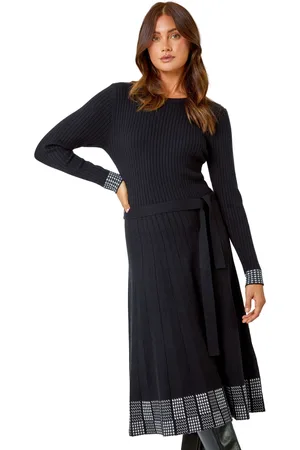 Roman Ribbed Stretch Knit Border Print Dress