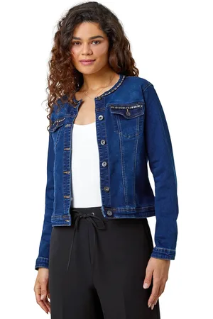 Roman Collarless Tape Stretch Denim Jacket