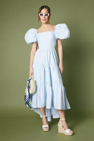 Coast Puff Sleeve Tiered High Low Maxi Dress