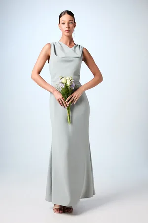 Coast Twist Detail Cowl Neck Satin Bridesmaids Dress