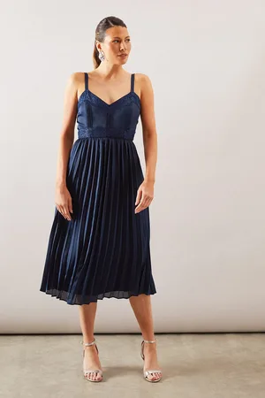 wallis Lace Trim Pleated Strappy Midi Dress