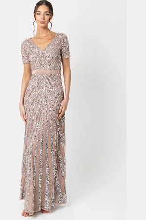 Maya Deluxe Short Sleeve Stripe Embellished Maxi Dress