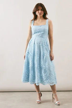wallis Embroidered Square Neck Midi Dress