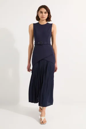 Karen Millen Ponte And Georgette Jersey Pleated Maxi Dress