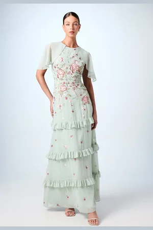 Coast Embroidered Trailing Floral Cape Detail Tiered Bridesmaids Dress