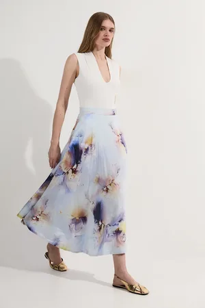 Karen Millen Spring Silk Cotton Woven Prom Skirt