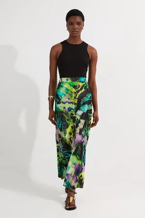 Karen Millen Butterfly Viscose Satin Maxi Skirt