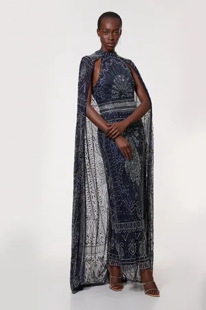 Karen Millen Petite Embellished Detail Drapey Woven Maxi Dress