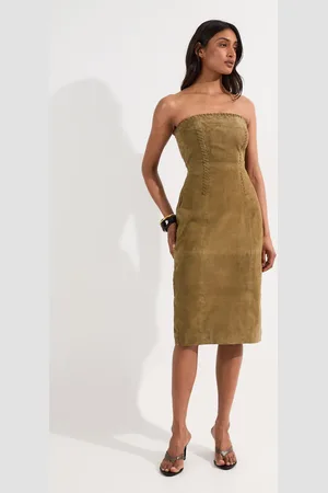 Karen Millen Suede Whipstitch Detail Bandeau Midi Dress