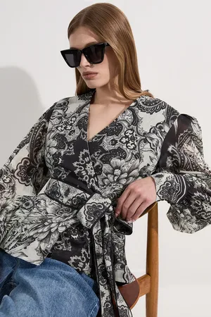 Karen Millen Tile Silk Cotton Wrap Blouse