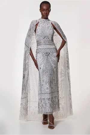 Karen Millen Petite Embellished Detail Drapey Woven Maxi Dress