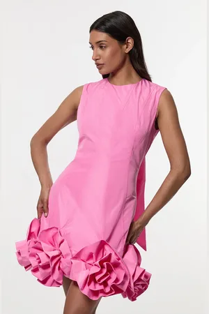 Karen Millen Drama Taffeta Rosette Woven Mini Dress With Bow Detail