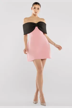 Goddiva Front Bow Off The Shoulder Mini Dress