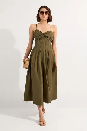 Karen Millen Cotton Poplin Maxi Strapless Sundress With Bow Tie At Back