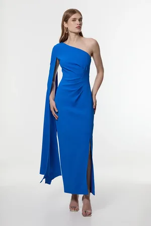 Karen Millen Petite Compact Stretch Viscose Printed Photographic Floral One Shoulder Cape Maxi Dress