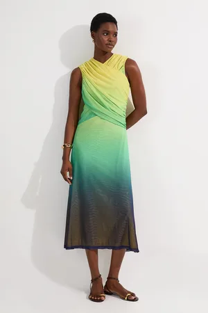 Karen Millen Sunset Ombre Mesh Wrap Bodice Jersey Maxi Dress