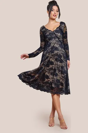 Goddiva Scalloped Lace A line Midi Dress