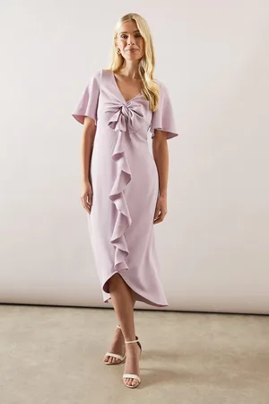 wallis Petite Bow Detail Ruffle Midi Dress
