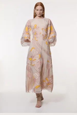 Karen Millen Petite Applique Organdie Floral Graphic Maxi Dress