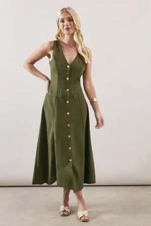 wallis Petite Linen Button Through Midi Dress