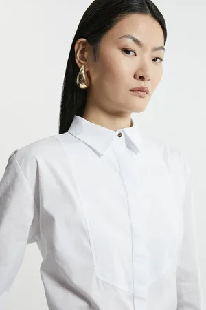 Karen Millen Cotton Poplin Striped Bib Detail Woven Shirt