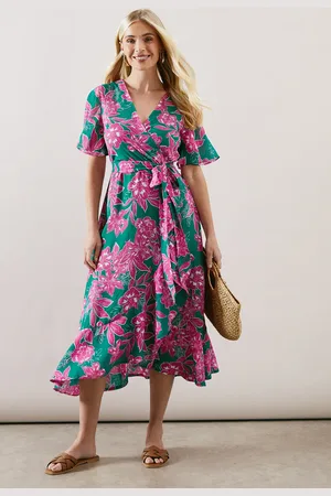 wallis Petite Floral Ruffle Wrap Belted Midi Dress