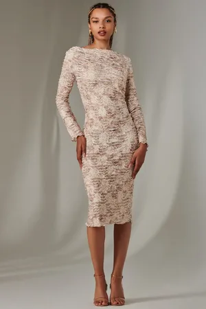 Jolie Moi Long Sleeve Textured Midi Dress