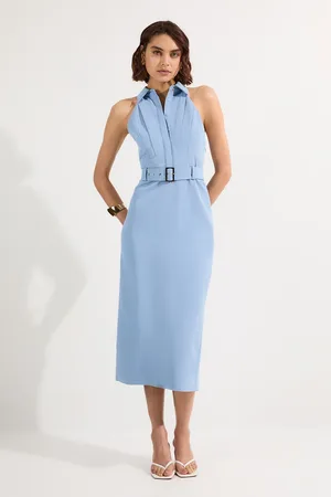 Karen Millen Twill Contrast Collar Woven Halter Neck Midi Dress