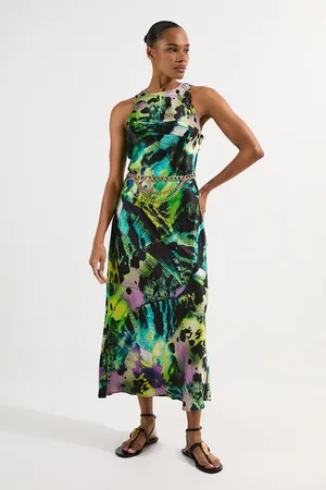 Karen Millen Butterfly Viscose Satin Maxi Dress