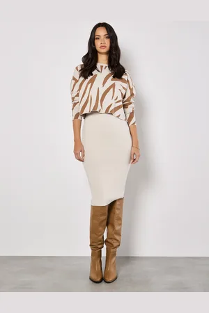 Apricot Zebra Jumper Knitted Midi Dress Set