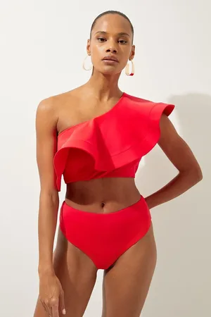 Karen Millen Drama Ruffle One Shoulder Bikini Top