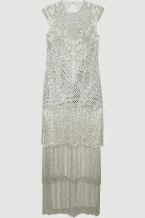 Karen Millen Crystal Embellished Fringe Maxi Dress