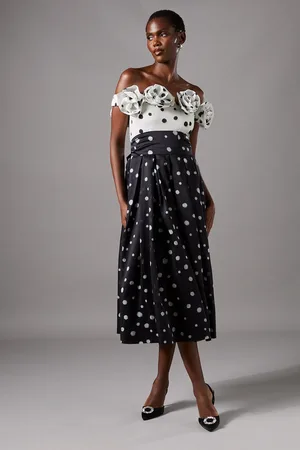 Coast Contrast Spot Bandeau Ruffle Midi Dress