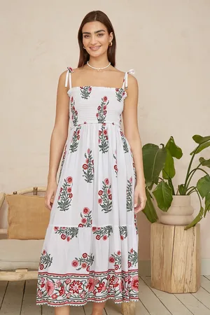 Yumi Floral Printed Smocked Midi Dress