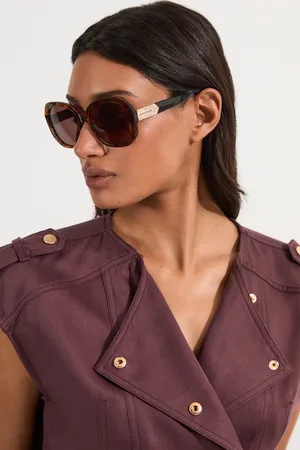 Karen Millen Patterned Hexagonal Gold Detail Sunglasses